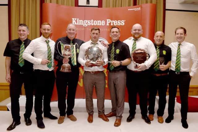 Hunslet Club Parkside players and staff show off their silverware at the NCL awards.