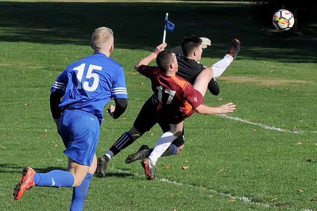 Pat Furlong scores for Bardsey Sunday at Acorn (Bramley) FC. PIC: Steve Riding