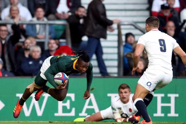 South Africa's Sibusiso Nkosi goes in for the game's only try CREDIT: Andrew Matthews/PA Wire