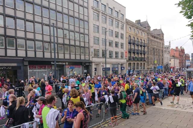 The Headrow, where runners crossed the finish line for the Leeds Abbey Dash 2018.