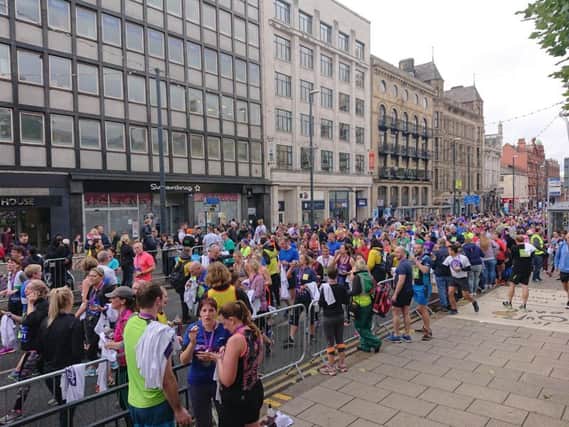 The Headrow, where runners crossed the finish line for the Leeds Abbey Dash 2018.