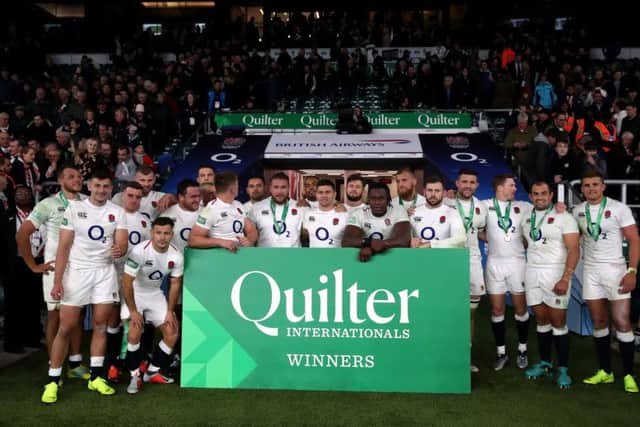 England celebrate their win after the Autumn International match at Twickenham. Picture: Adam Davy/PA