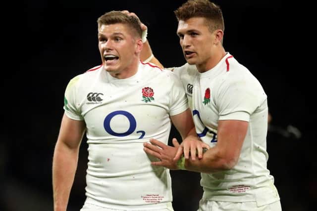 England's Owen Farrell and Henry Slade at Twickenham. Picture: Adam Davy/PA
