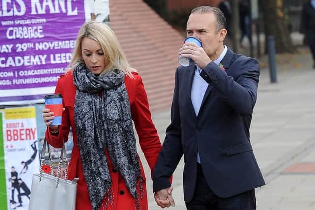 Tony Dorigo and new girlfriend Claire Joss outside Leeds Magistrates' Court, where Gareth Senior was fined for attacking the former Leeds United footballer in a White Company store.