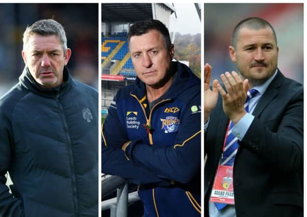 TOUCHLINE RIVALS: Castleford's Daryl Powell, Leeds Rhinos' Dave Furner and Wakefield's Chris Chester.