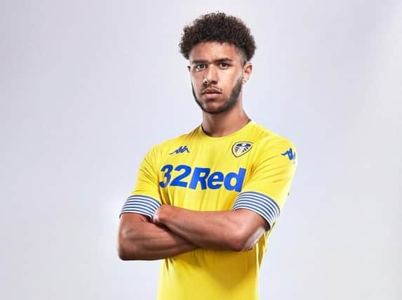 Leeds United striker Tyler Roberts in the club's new third kit. Leeds will wear it away at West Brom this weekend.