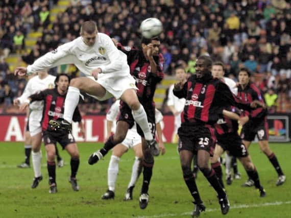 Dom Matteo scores against AC Milan at the San Siro 18 years ago.
