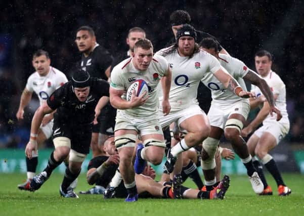 No try: England's Sam Underhill races clear to score a try which is then ruled out for an offside after a TMO (television match official) decision.