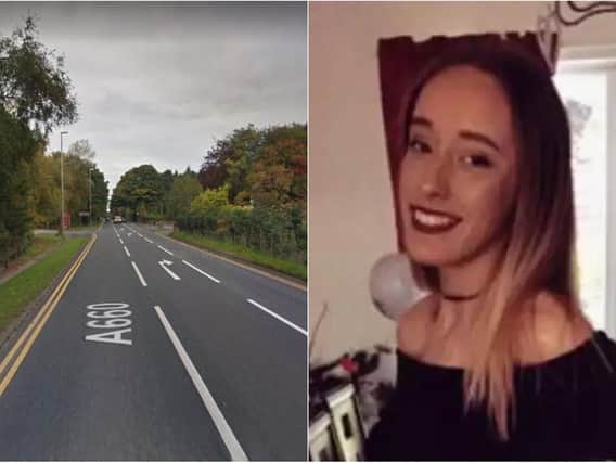 Left, the A660 where the crash happened. Right, Kate Whalley