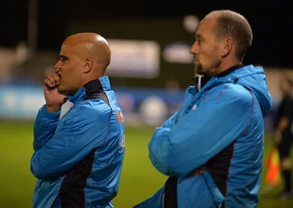 Joint Guiseley managers Marcus Bignot and Russ O'Neill.