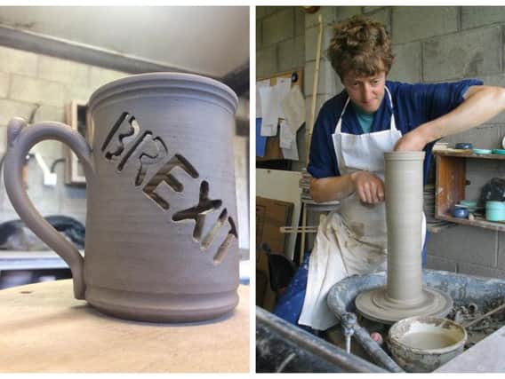 Lee Cartledge, of Bentham Pottery in Ingleton created themugfeaturing the word "Brexit" in lettering which sabotages its ability to carry liquid. PIC: Bentham Pottery/Facebook/PA Wire