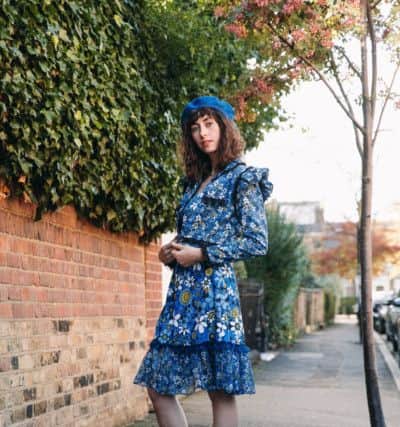 Mary Benson wears MARY X Gemma Cairney You Are Beautiful beret, Â£35; Anjelica dress in Blue Ditsy, Â£265; Celia jacket in Blue Ditsy, Â£225. All at www.marybenson.london. Picture by Tom Joy.