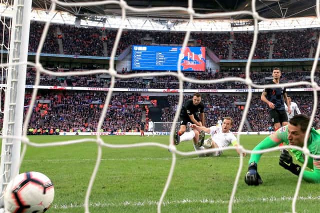 England's Harry Kane (centre) scores his side's winning goal against Croatia at Wembley. Picture: Nick Potts/PA