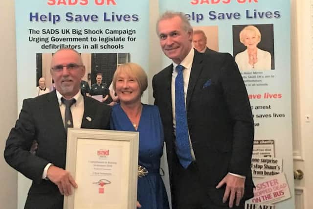 Chris Solomons from Outwood in Wakefield receives a special award at the SADS UK National Lifesavers Awards - 17.11.18