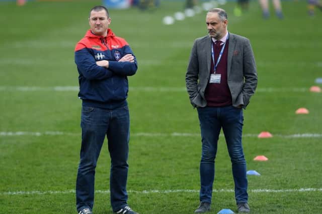 Wakefield head coach Chris Chester with chief exec' Michael Carter. PIC: Jonathan Gawthorpe