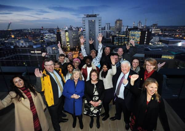 Coun Judith Blake with the bid team celebrate Channel 4 coming to Leeds. PIC: Simon Hulme