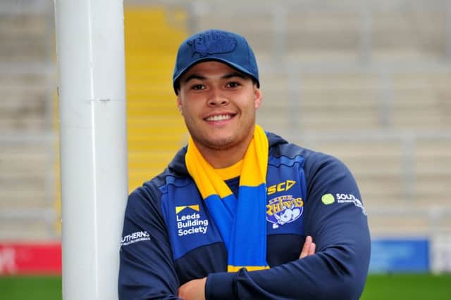 Leeds Rhinos' new half-back Tui Lolohea is unveiled at Headingley this morning. Picture: Gerard Binks Photography.