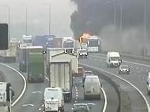 Highways England tweeted this picture of the coach fire on the M62
