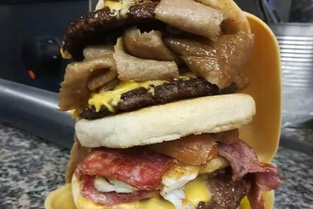 Lowford Fishbar in Southampton temps diners on Facebook with its 10 Mega Tower Burger.