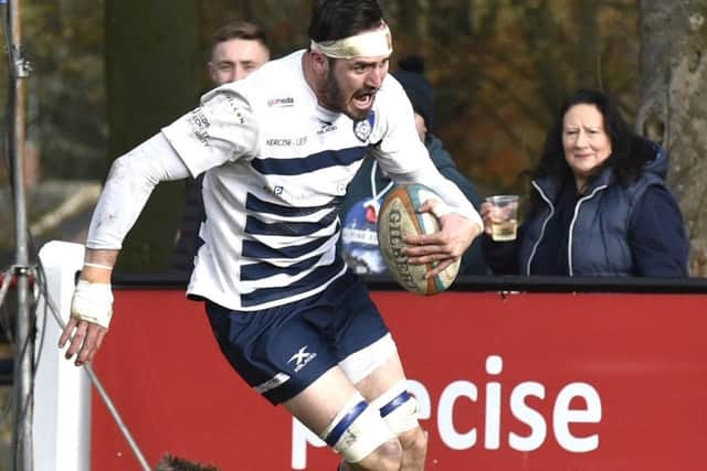 Yorkshire Carnegie v Nottingham Championship Cup at Huddersfield Y.M.C.A. R.U.F.C.
Dan Temm try for Yorkshire Carnegie