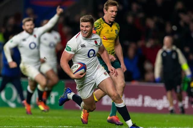 England's Owen Farrell scoreshis team's fourth try against Australia at Twickenham Picture: Paul Harding/PA