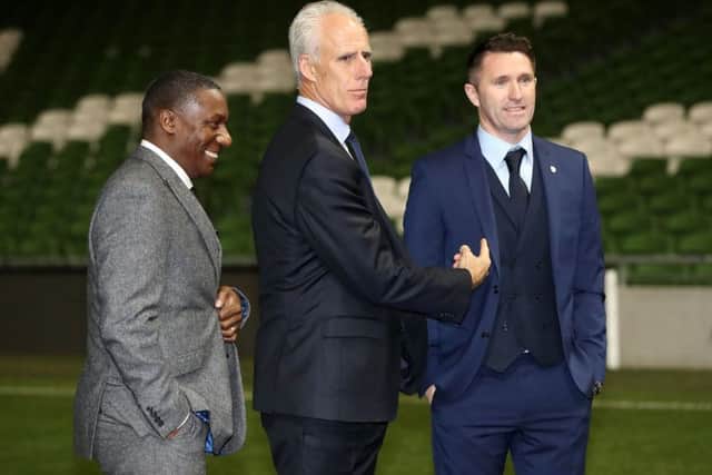 New Republic of Ireland manager Mick McCarthy (centre) with new assistant coaches Terry Connor (left) and Robbie Keane earlier this week.