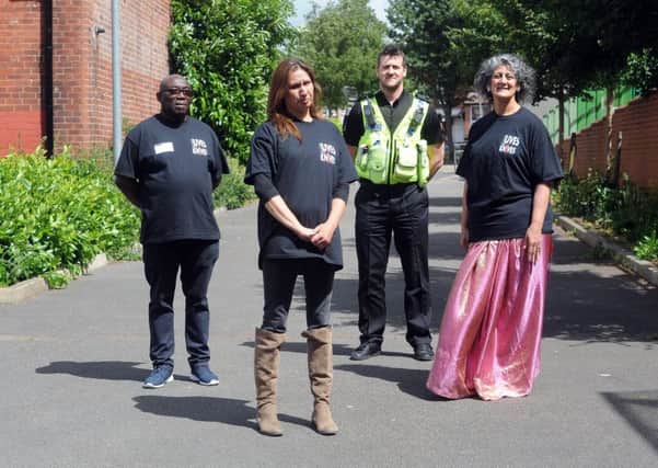LEEDS LIVES NOT KNIVES:
 Blacka Brown, a former offender Sarah Lloyd, mother of Kieran Butterworth, 17, who was killed with a knife in 2013, PC Mark Rothery, and Kauser Jan asistants head teacher at Bankside Primary School, Harehills.