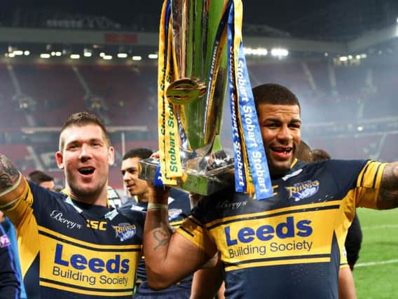 Ryan Bailey, right, with Brett Delaney after winning the 2012 Grand Final with Leeds Rhinos. (SWPIX)