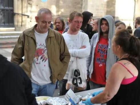 Leeds Homeless Support Network's street kitchen on City Square