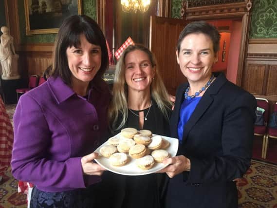 Campaign: Pictured from left MP Rachel Reeves, Kim Leadbeater and MP Mary Creagh share a Mince Pie Moment in Westminster on Wednesday 12 December, 2018.