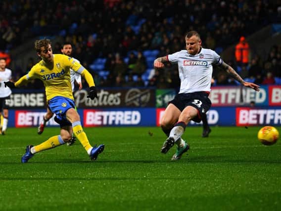 Leeds United striker Patrick Bamford opens the scoring at Bolton Wanderers.