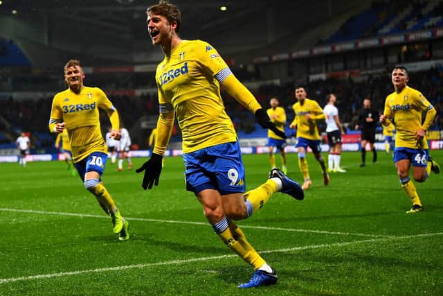 Leeds United striker Patrick Bamford celebrates goal against Bolton Wanderers.