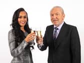 The winner of the latest series of the BBC programme The Apprentice, Sian Gabbidon from Leeds, celebrates with Lord Sugar in London. PIC: Victoria Jones/PA Wire