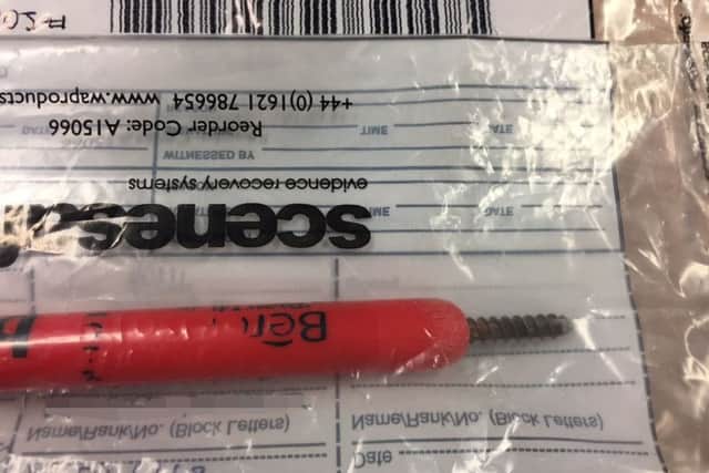 A makeshift weapon seized as evidence by the Leeds District Prison Crime Team.