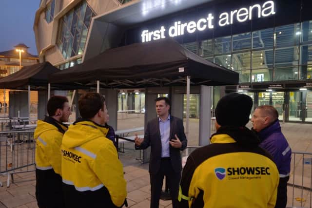 Head of operations Martin McInulty briefs Showsec stewards at Leeds First Direct Arena.  Picture: Bruce Rollinson