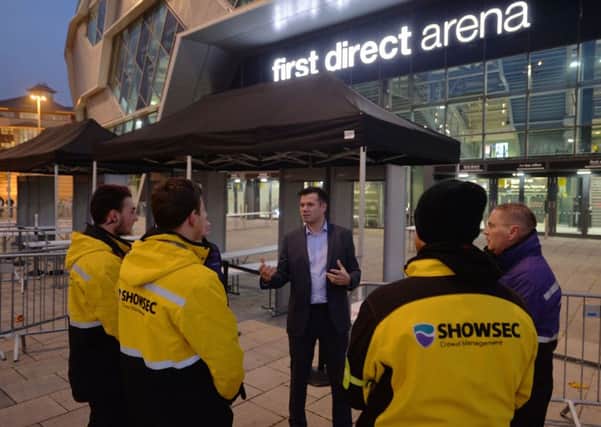 Head of operations Martin McInulty briefs Showsec stewards at Leeds First Direct Arena.  Picture: Bruce Rollinson