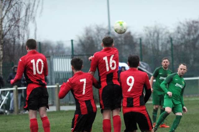 Daniel Daly hits his freekick over the bar. PIC: Steve Riding