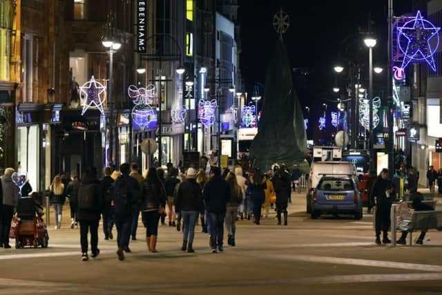Christmas lights on Briggate.
