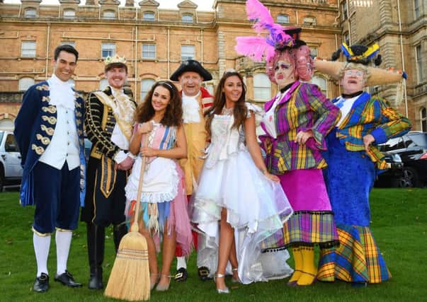 Grand Opera House York Panto 2018 Cinderella And The Lost Slipper. Pictured from the left are Danny Rogers as Dandini, Jack McGill as The Prince, Amy Thompson as Cinderella, John D Collins as The Baron, Michelle Heaton as The Fairy Godmother, Steve Wickenden as Calpol and Ken Morley as Covonia. Picture by David Harrison.