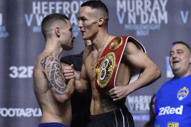 Josh Warrington and Carl Frampton at today's 
weigh in. Picture: Steve Riding.