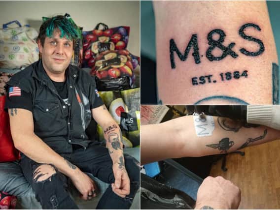 Tattoo fan Chris Coates, 43, decided to get "M&S EST.1884" inked on his left forearm to show his love for the retailer.