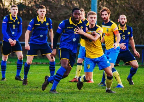 Action from Tadcaster Albion's 1-0 victory at Carlton Town. Picture: Matthew Appleby.