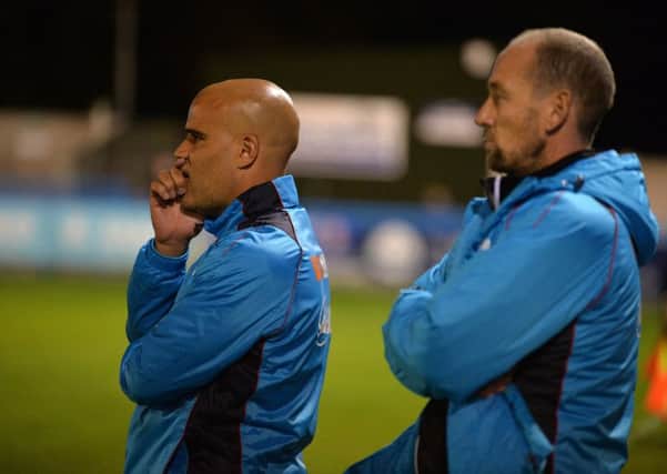 Guiseley's joint-managers Marcus Bignot (left) and Russ O'Neill.