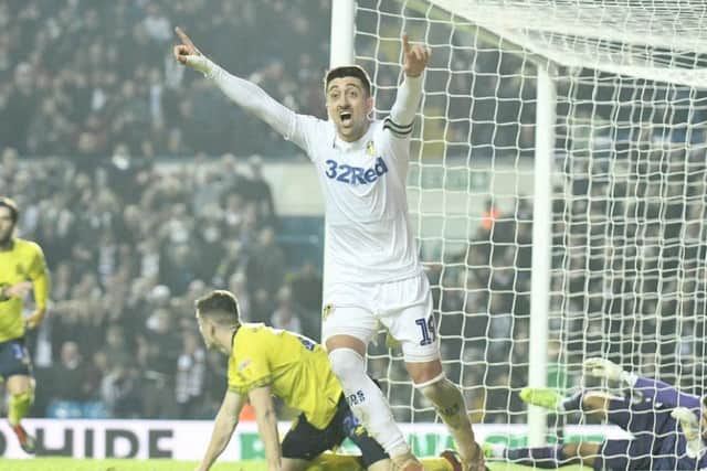 Leeds United's Pablo Hernandez appeals as the Whites equalise.
