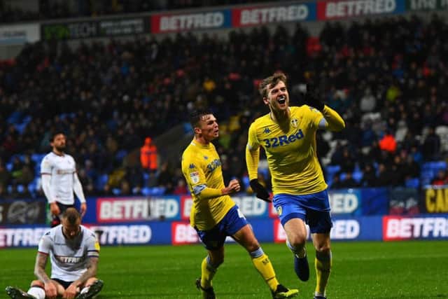 Leeds United striker Patrick Bamford celebrates his goal in a 1-0 win over Bolton Wanderers.
