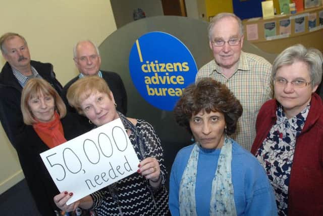 CAB funding cuts Members of The Harrogate and District Citizens Advice Bureau Andrew Phair, Malcolm Wailes, Sandra Jowett, Pat Shore, Kali Case-Leng, Simon Grenfell and Erica Cadbury (CEO) who are concerned about funding cuts.