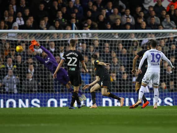 SO CLOSE: Pablo Hernandez sees his effort fly narrowly over the crossbar.