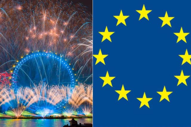 Was a giant EU flag hidden in the London New Year's Eve fireworks? Photo: SWNS