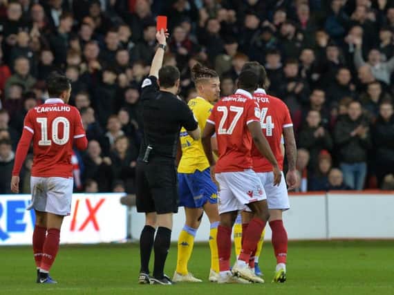 Leeds United's Kalvin Phillips given a straight red card at Nottingham Forest.