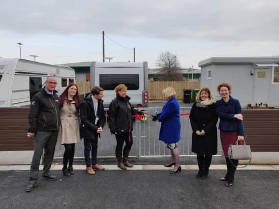 Leeds Councillors cutting the ribbon on the new Gypsy and Traveller site in Leeds